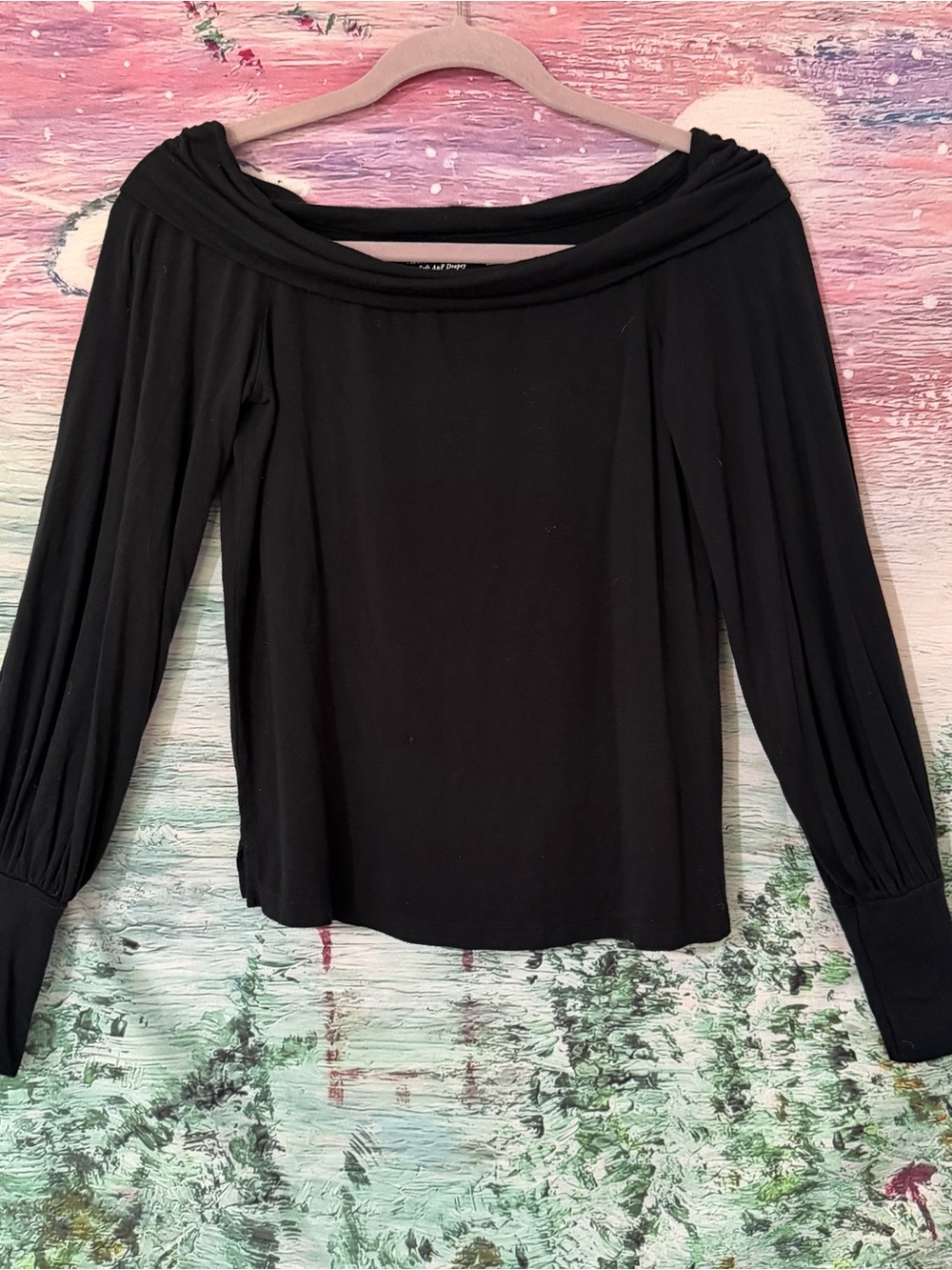 Abercrombie & Fitch Black Off-Shoulder Long Sleeve Top